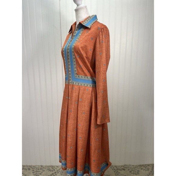 VTG 60s Fashion Nancy Greer NY Shirt Waist Dress A Line Moroccan Print Sz 16 - Picture 7 of 16
